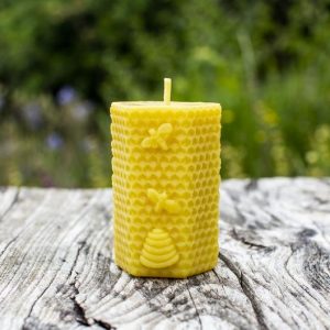 image of beeswax candle honeycomb bees