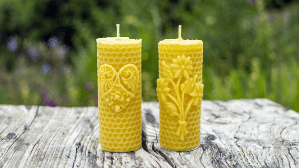 image of beeswax candles honeycomb heart flower