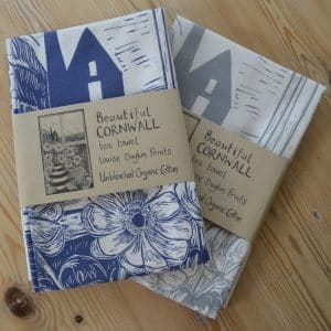 Beautiful Cornwall organic cotton tea towel folded.