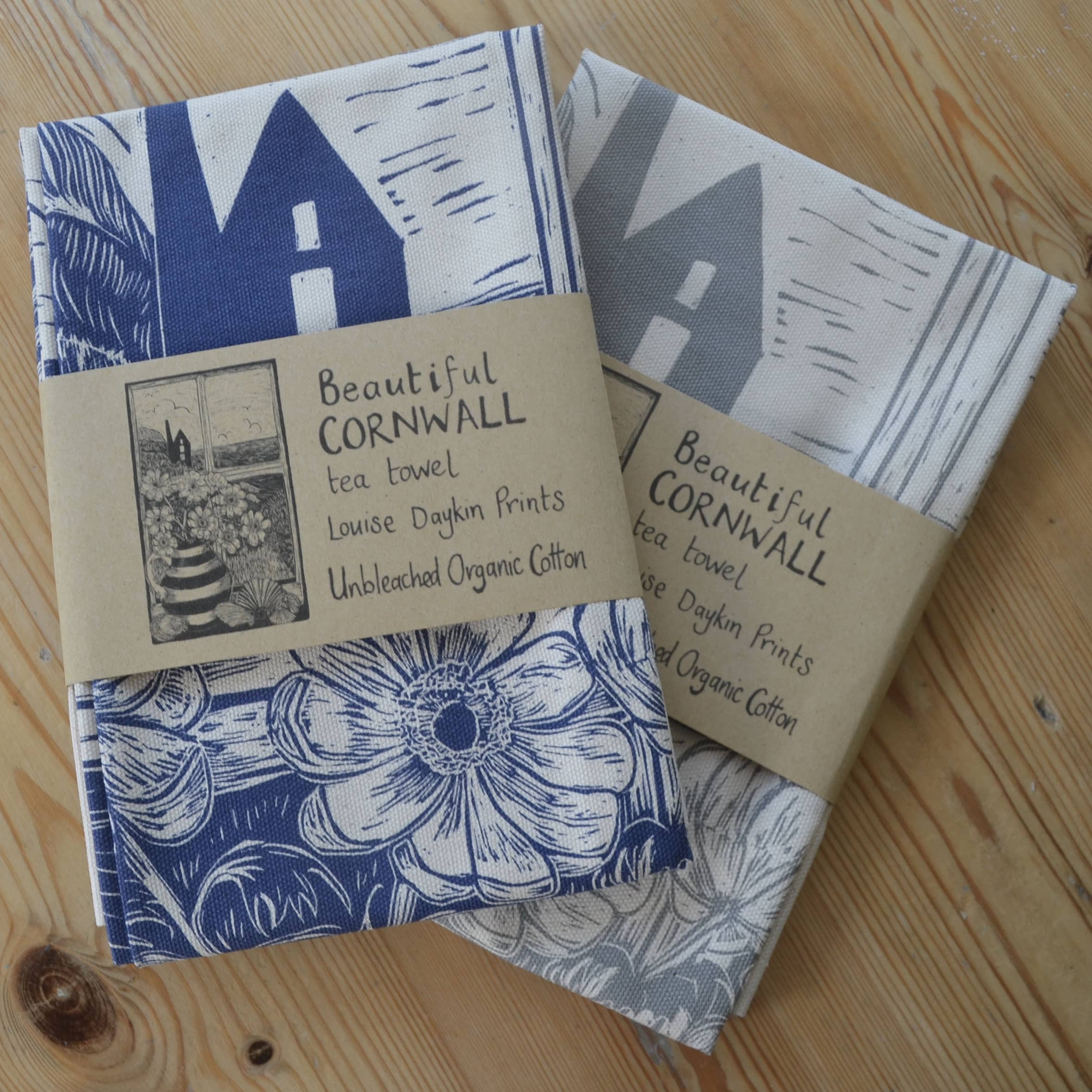 Beautiful Cornwall Folded Beautiful Cornwall organic cotton tea towel folded.